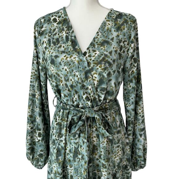 Maxi Dress Womens M Green Animal Print Flowy Country Cottage Boho Resort - Picture 5 of 10